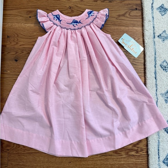 Southern Sunshine The Swordfish Smocked Light Pink Gingham Bishop Dress NWT - Picture 2 of 10